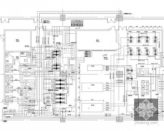 [内蒙古]大型知名星级酒店暖通空调系统设计施工图（形式全面 系统图多）-制冷机房、换热站平面布置图