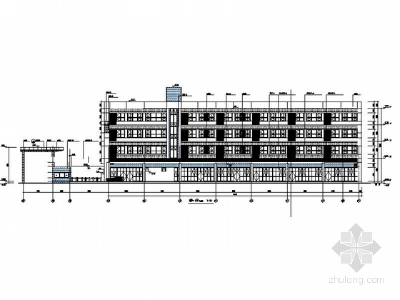 [湖北]物流港多层办公楼建筑施工图-多层不上人屋面办公楼建筑立面图