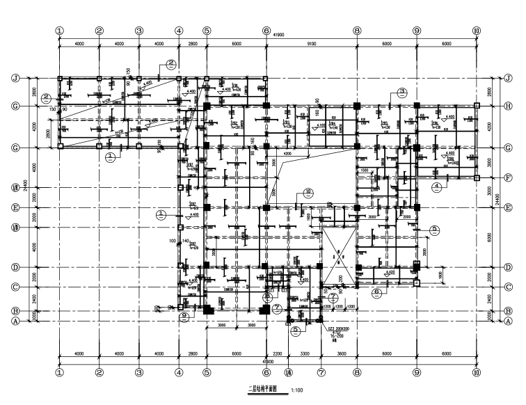 4层框架办公楼施工图资料下载-四层框架结构办公楼结构施工图（CAD、12张）