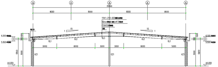 门式刚架300mx36m钢结构厂房施工图（CAD，9张）_4