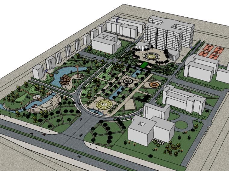 古典商业建筑景观3D模型资料下载-市政商业办公景观SU模型