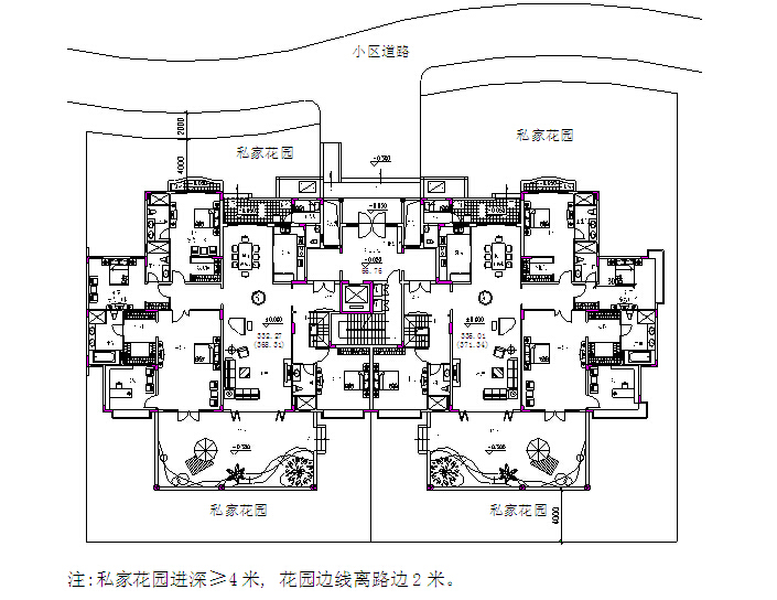知名地产建筑设计标准（图文丰富）-叠式别墅首层私家花园划分指引图
