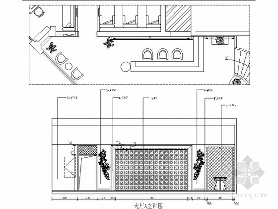 典雅新中式风格休闲足疗店CAD装修施工图（含效果）大厅立面图