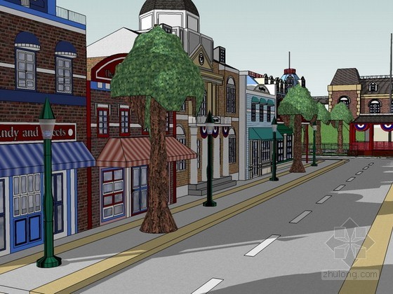 保利斯塔大街住宅资料下载-美国小镇大街sketchup模型下载