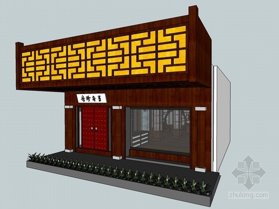 古典中式龙头模型资料下载-中式古典茶馆SketchUp模型下载