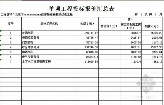 装修房屋清单资料下载-北京某接待室装修改造工程清单计价实例（2011-01）