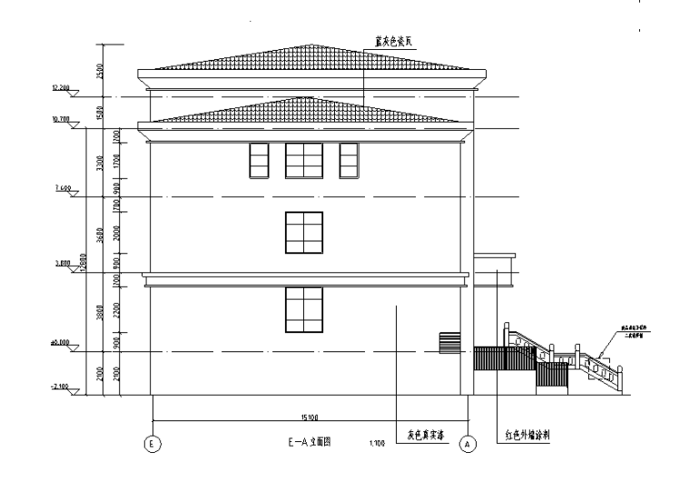 [洛阳]3层框架结构法庭办公楼建筑结构施工图（2016）-法庭办公楼建筑剖面图