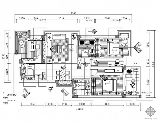 家装套房装修施工图资料下载-某四居经典套房施工图
