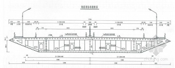 双塔悬索桥钢箱梁顶推施工方案（84页）-钢箱梁标准横断面图 