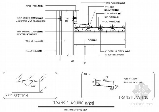 厂房钢结构系统资料下载-[中英]钢结构厂房围护系统双层板收边节点详图