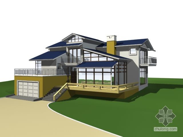 CAD两层半花园式住宅资料下载-两层别墅