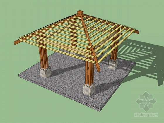 钢结构景观玻璃亭子资料下载-木结构亭子sketchup模型下载