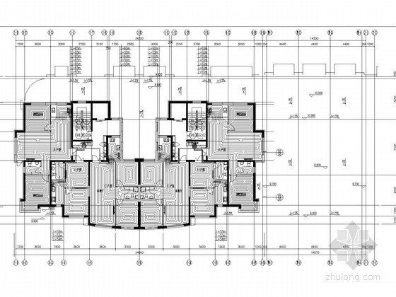 [辽宁]高层住宅小区采暖通风系统设计施工图（含地下设计）-三层采暖平面图 