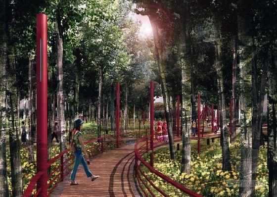 [云南]滨水生态文化绿廊景观规划设计方案-道路景观效果图 