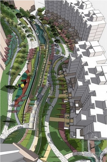 [重庆]著名地产项目三期居住区景观概念设计方案（美国著名公司） -鸟瞰图 