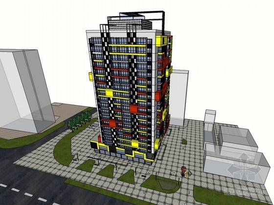 青年风格商业建筑SketchUp模型下载-青年风格商业建筑 