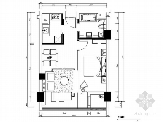 soho室内设计施工图资料下载-[上海]SOHO风格54平一居室室内设计装修施工图