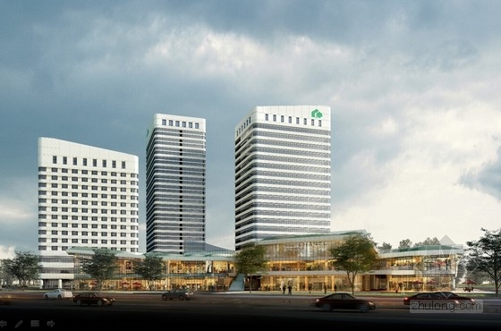 [江苏]绿色生态型高层城市综合体建筑设计方案文本（城市绿巢）-绿色生态型高层城市综合体效果图 