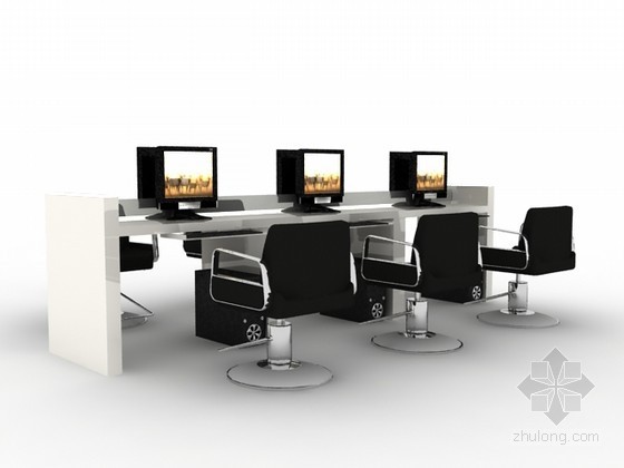 桌椅组合详图资料下载-电脑桌椅组合3d模型下载