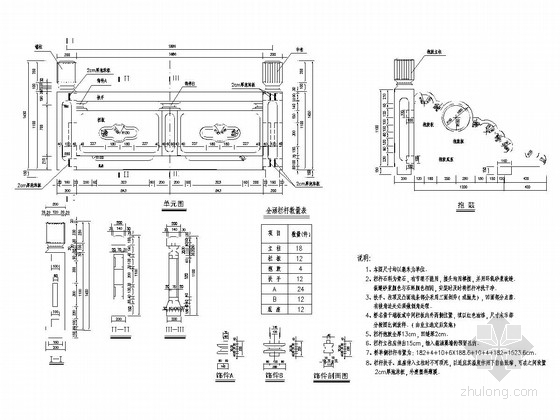 1-6x2.4m斜交过水箱涵全套施工图（附完整设计书）-人行道栏杆一般构造图 