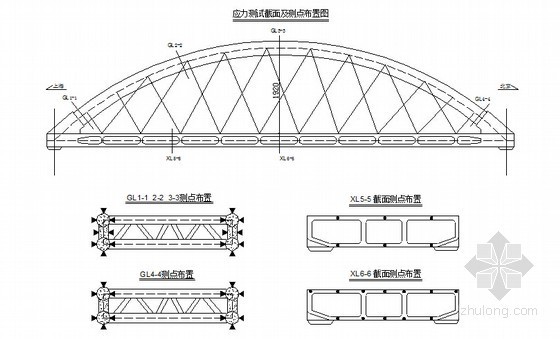 [江苏]跨高速公路1-96m系杆拱桥实施性施工组织设计76页（支架现浇 拱肋吊装）-应力测试截面及测点布置方式 