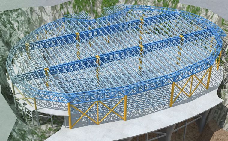 26米高钢结构资料下载-湘江欢乐城冰雪世界主体钢构封顶