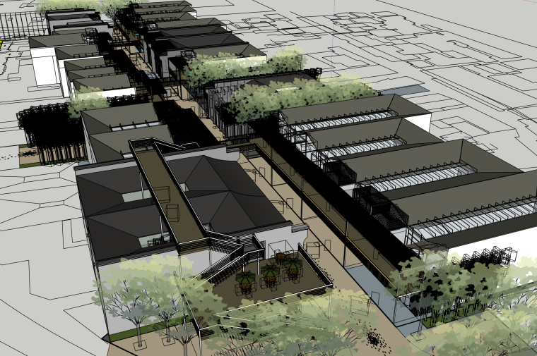 徽派建筑3d模型下载资料下载-沿街古街改造建筑SU模型