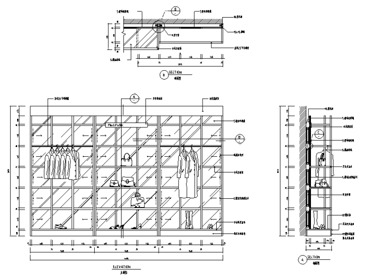 56套服装中岛柜、高柜组合施工图-立面图