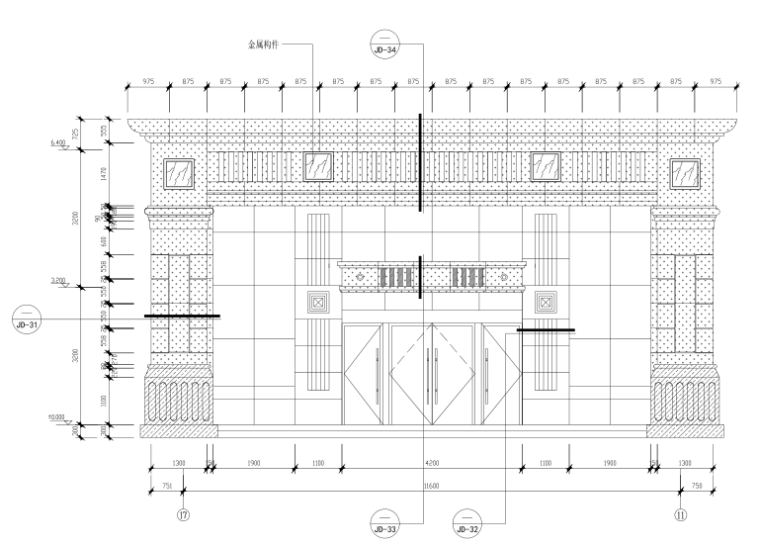 高层建筑石材幕墙施工图（CAD、50张）-门头立面图