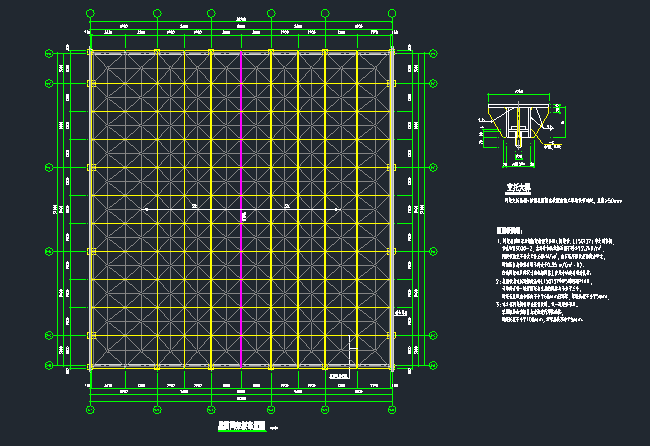 轻型钢桁架结构施工图资料下载-游泳馆屋面网架结构施工图（正放四角锥、螺栓球节点网架）