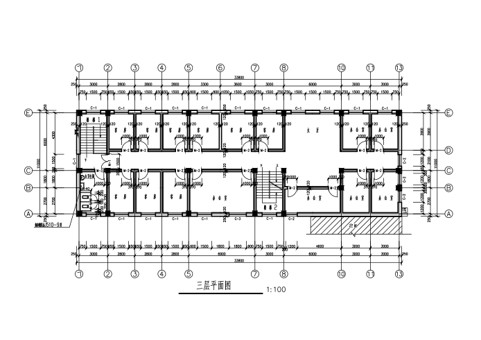 [吉林]4层框架结构综合办公楼建筑结构施工图（CAD、33张）-建筑平面图