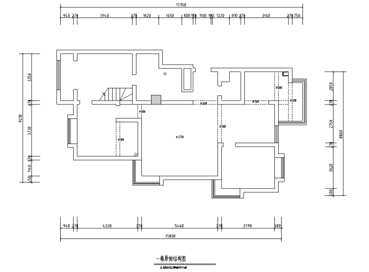 [山东]波普风210平米复式住宅设计施工图（附效果图)-一楼原始结构图