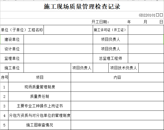 轨道交通检查资料下载-地铁施工现场质量管理检查记录