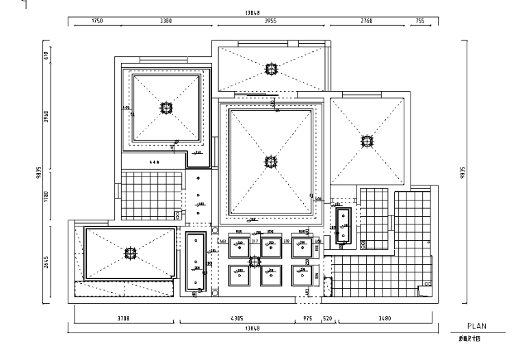 1979奶茶小调三居室样板房设计施工图（附效果图）-顶面尺寸图