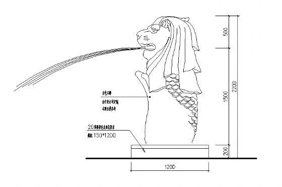 雕塑基座图纸资料下载-吐水石狮雕塑详图