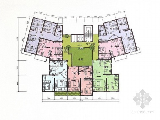 一梯四户高层平面图CAD资料下载-高层住宅一梯七户型平面图