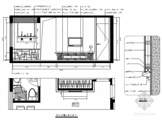 [福州]特色城市住宅区现代简约三居室样板房装修图（含效果）客厅餐厅立面图 