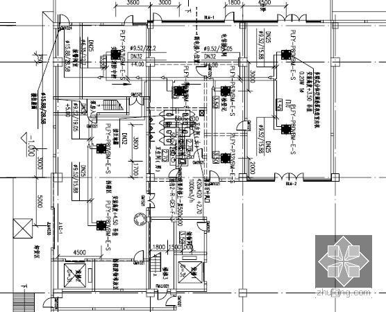 [上海]商业办公大厦空调通风及防排烟系统设计施工图（采暖设计）-一层空调、通风平面图（二）