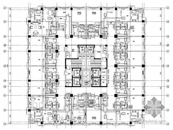 [浙江]高层星级酒店空调通风系统设计施工图（含消防节能设计）-标准（7-17）层空调水管平面图