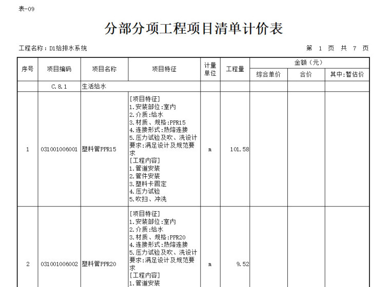 安置房项目装饰工程施工图预算（含全套图纸、计算书）-分部分项清单计价表一