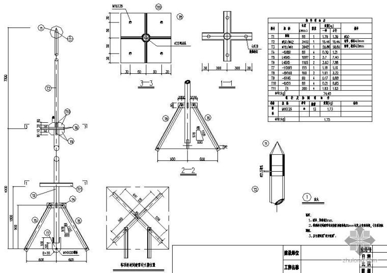 18米铁塔基坑图资料下载-某基站30米铁塔避雷针大样图