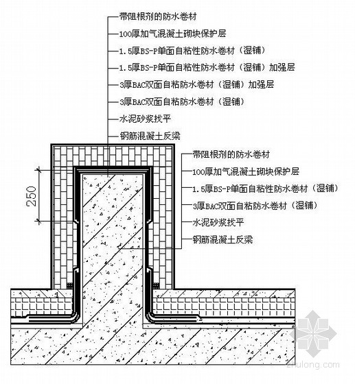 人工湿地构造示意图资料下载-斜坡上翻梁防水构造示意图（自粘防水卷材）