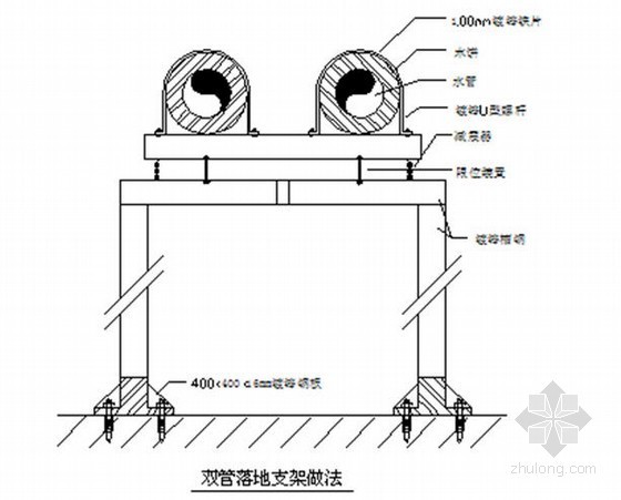 [北京]超高层办公大厦空调工程施工组织设计-双管落地支架做法 