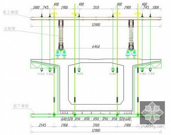[湖南]新规范编制高铁特大桥连续梁悬浇施工方案（中交，2012）-挂篮前端断面图