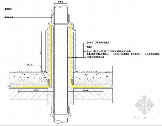 cad屋面防水大样资料下载-首层、屋面穿管防水大样详图