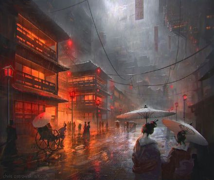 景观古风资料下载-波兰画师ChrisOstrowski，东方古风建筑作品~