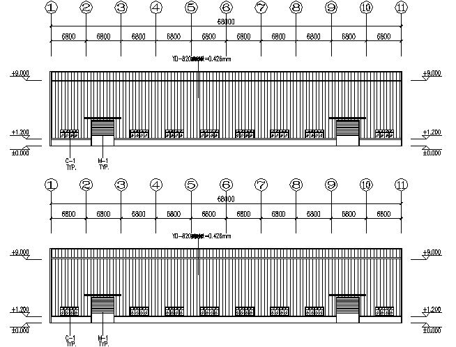 15m跨钢结构厂房资料下载-68X210m门式刚架厂房钢结构工程施工图（CAD，14张）