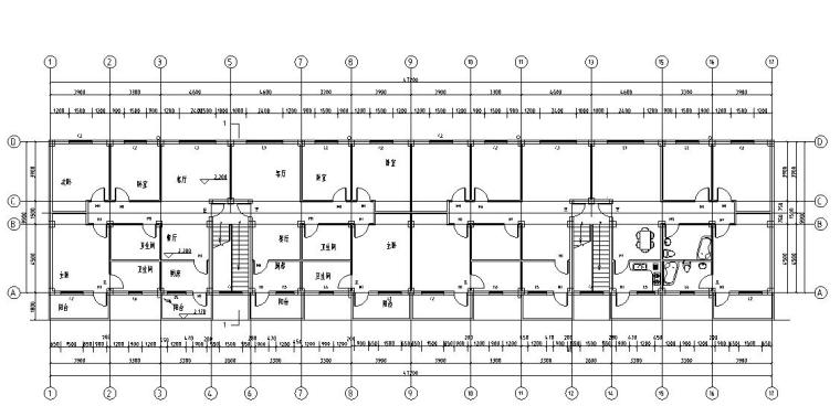 某六层框架住宅楼建筑图结构图-二层平面图