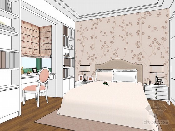 美式别墅建筑模型资料下载-美式卧室sketchup模型下载