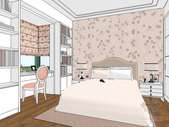 sketchup现代卧室资料下载-美式卧室sketchup模型下载